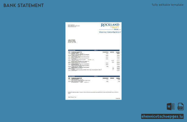 USA Massachusetts Rockland Trust Kontoauszug Beispielwortvorschau